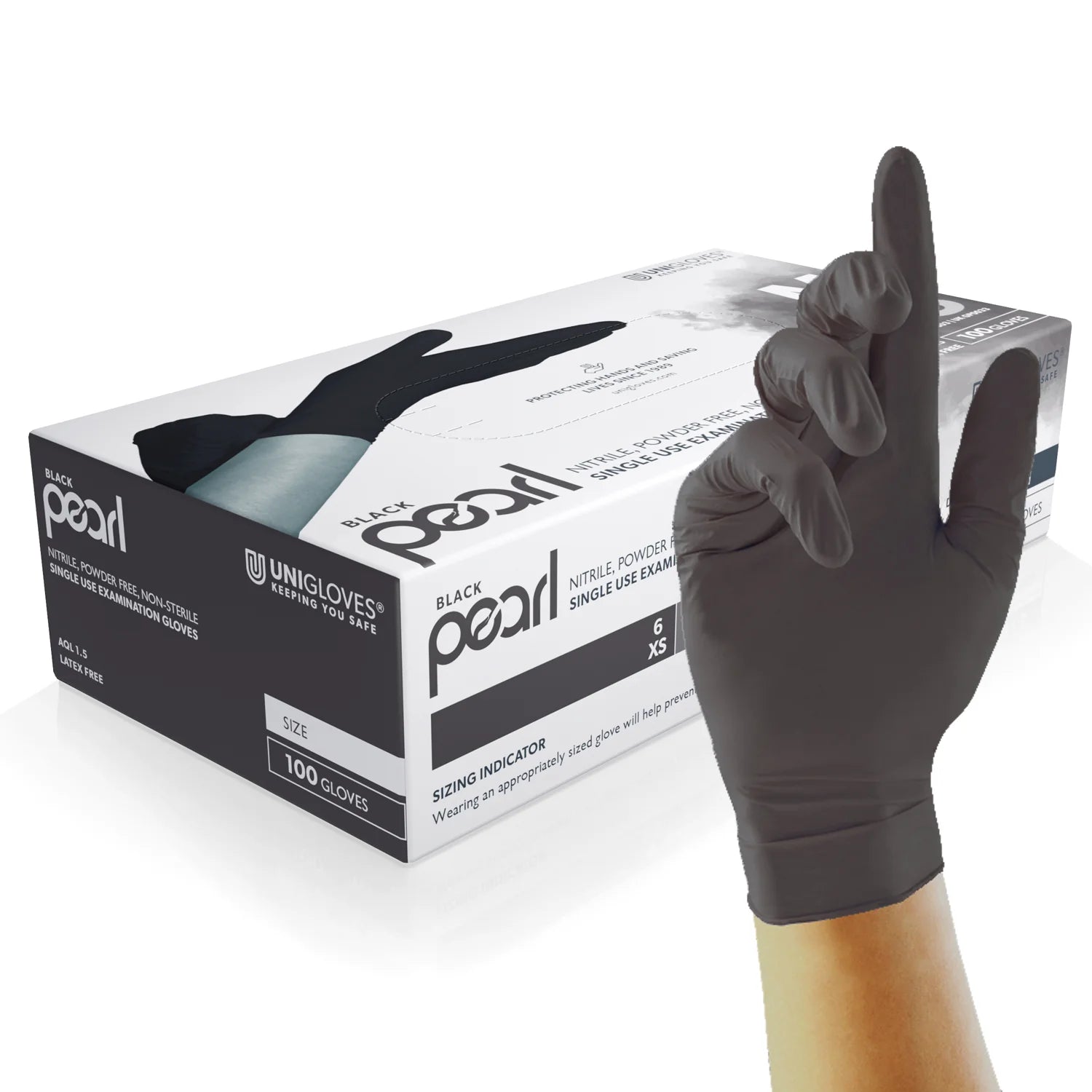 UNIGLOVES Black Pearl Nitrile Gloves for Tattoo - Box of 100 - Tattoo